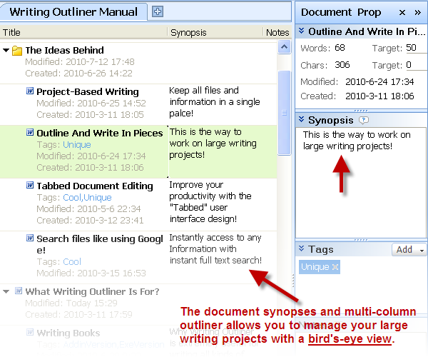 document synopses and document notes